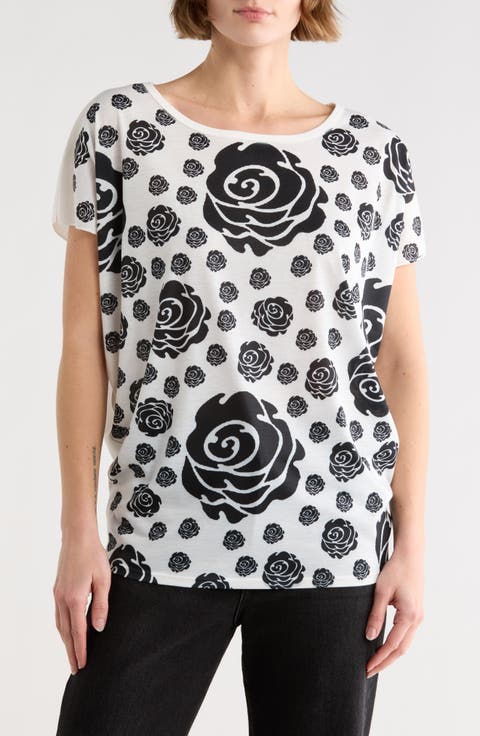 Woman Rose Cap Sleeve Graphic T-Shirt