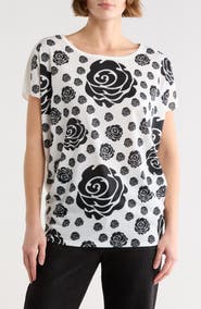 GO COUTURE Woman Rose Cap Sleeve Graphic T-Shirt