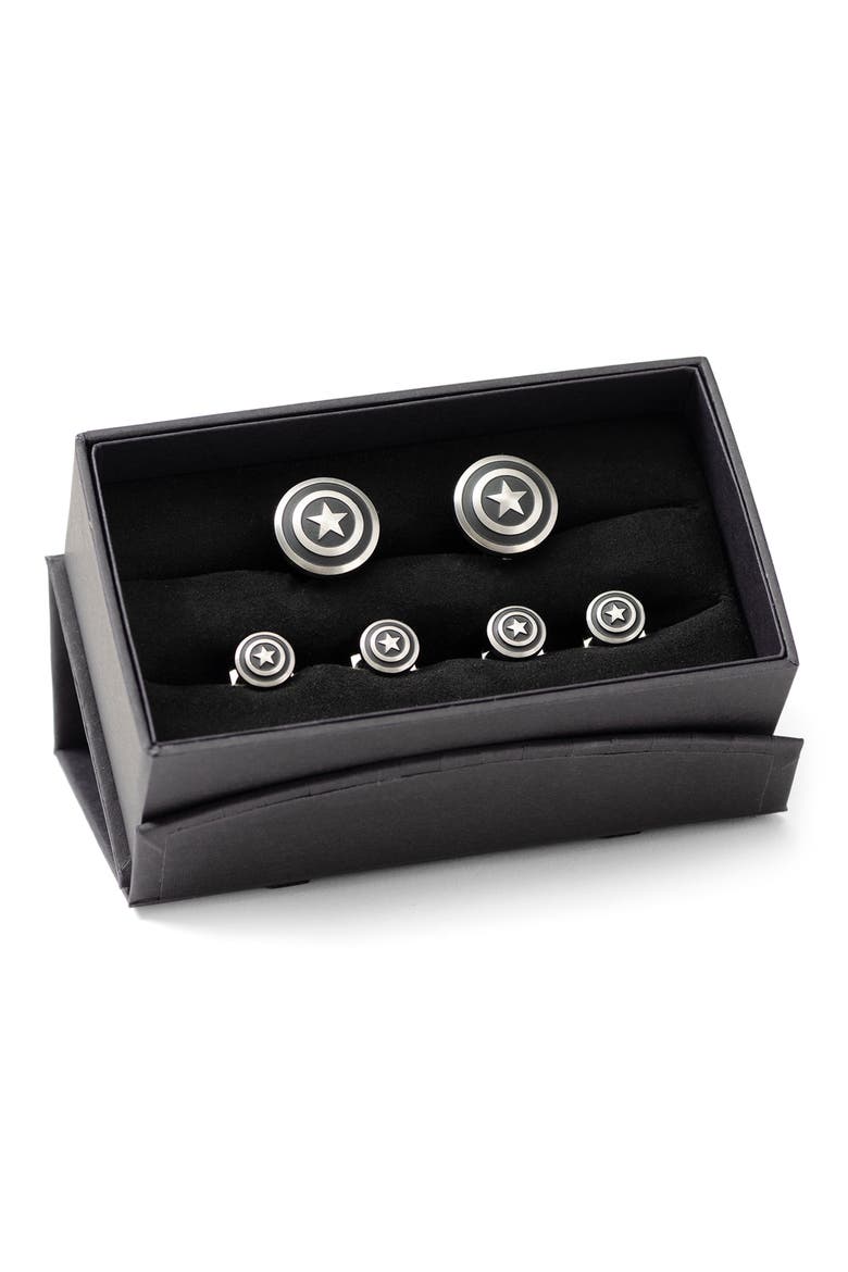 x Marvel Captain America Shield Cuff Link & Stud Set, Alternate, color, SILVER