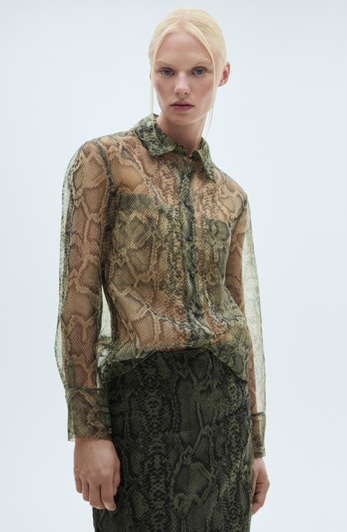 Mango Snakeskin Print Organza Pencil Skirt In Ecru