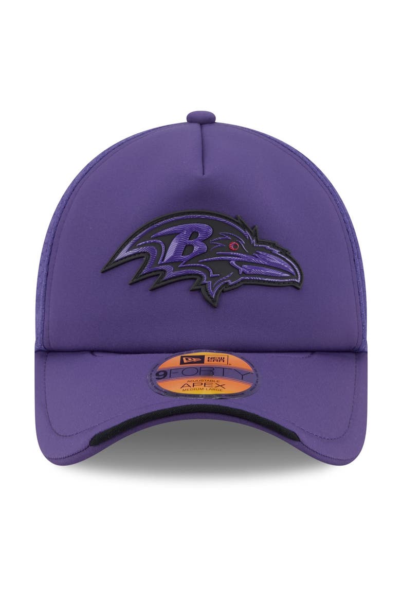 Men's New Era Purple Baltimore Ravens 2026 Sideline Apex 9FORTY Adjustable Trucker Hat, Alternate, color, Purple