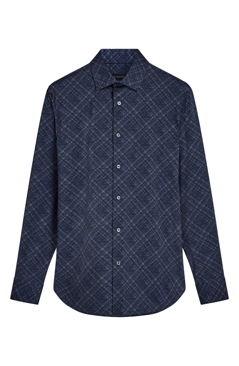 Bugatchi James OoohCotton<sup>®</sup> Diagonal Plaid Print Button-Up Shirt, Alternate, color, Navy
