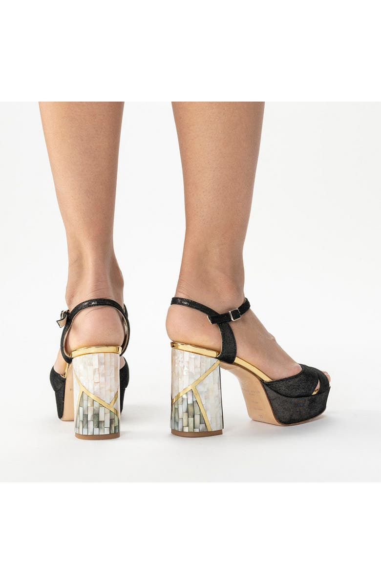 Freya Rose Zahra Noir Ankle Strap Pearl Heel Sandal, Alternate, color, Black Shimmer