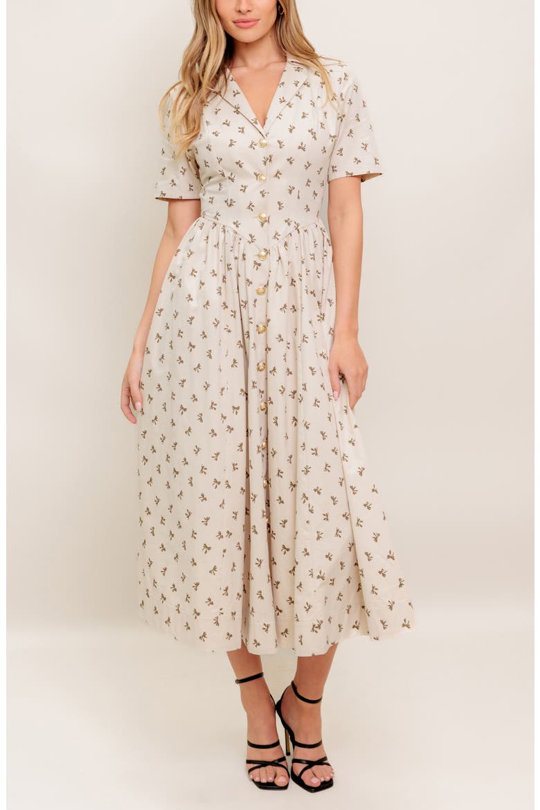 Collared Fit & Flare Midi Dress, Alternate, color, BEIGE