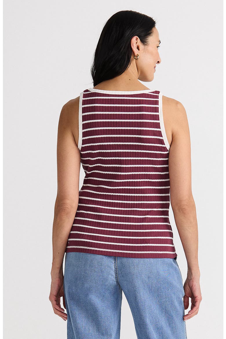Pointelle Rib UNeck Tank, Alternate, color, Burgundy/Ivory Breton Stripe