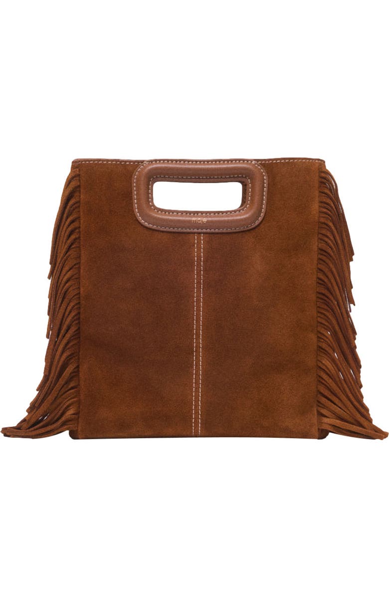 maje Topstitched suede M bag, Main, color, Brown