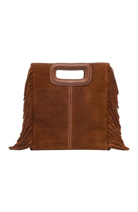 Topstitched suede M bag