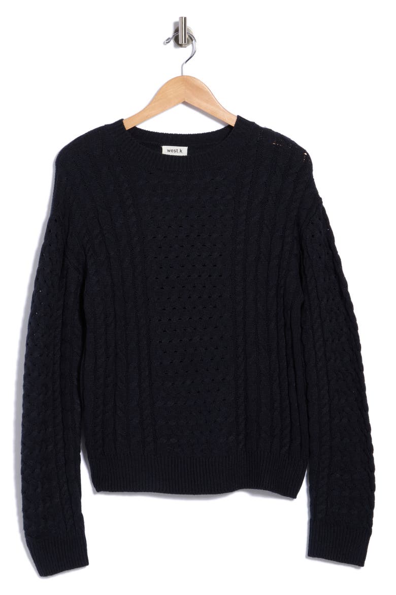 Cable Knit Sweater, Alternate, color, DEEP NAVY