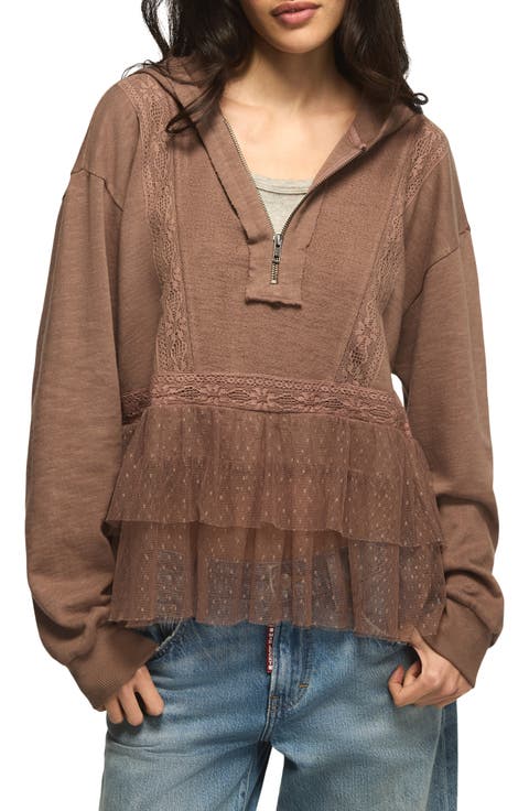 Lace Trim Peplum Hoodie