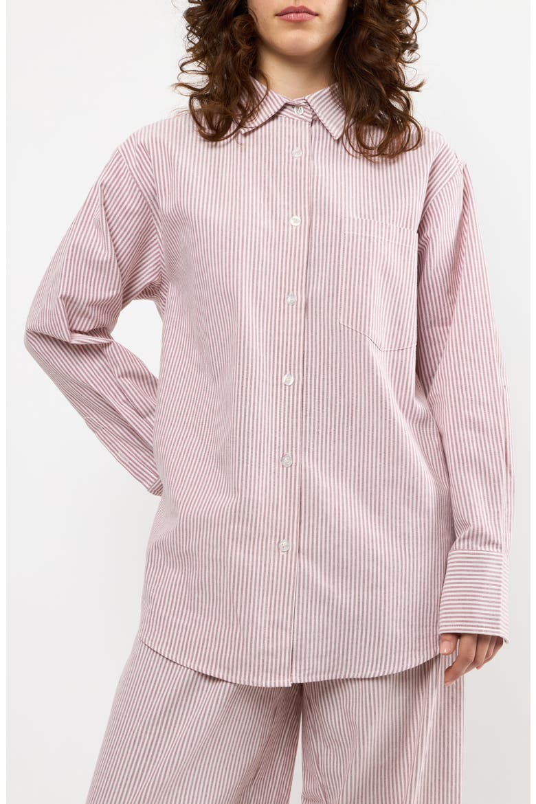 The Oxford Stripe Button-Up Shirt, Main, color, BURGUNDY