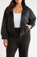 Vince Camuto Sequin Floral Faux Leather Bomber Jacket