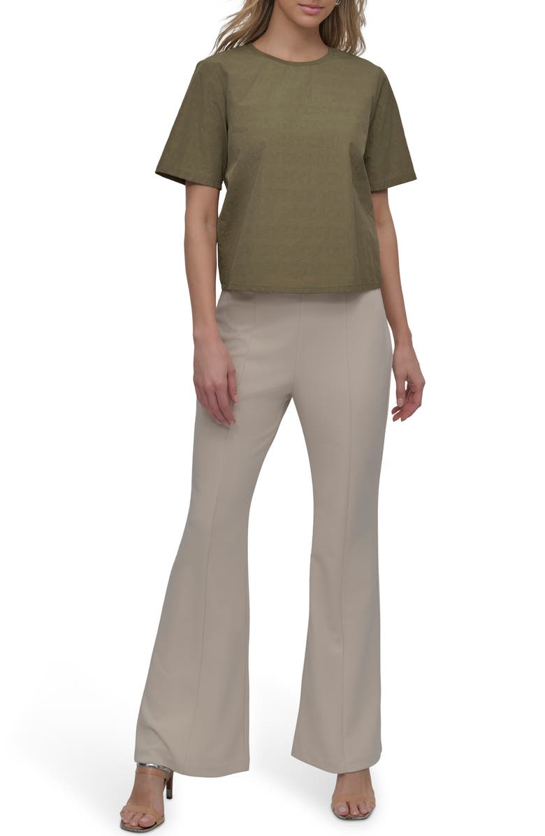 DKNY Peforated Logo Boxy Nylon T-Shirt, Alternate, color, Utility Green