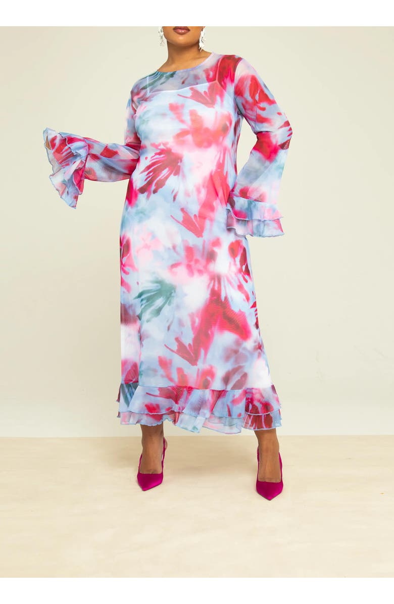 FASHION-SZN CURVE Blurred Floral Mesh Maxi Dress, Alternate, color, Blue