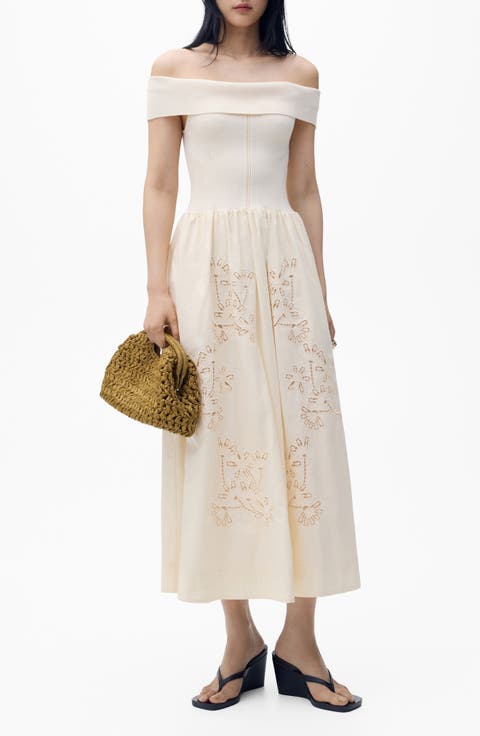 Floral Embroidered Mixed Media Maxi Dress