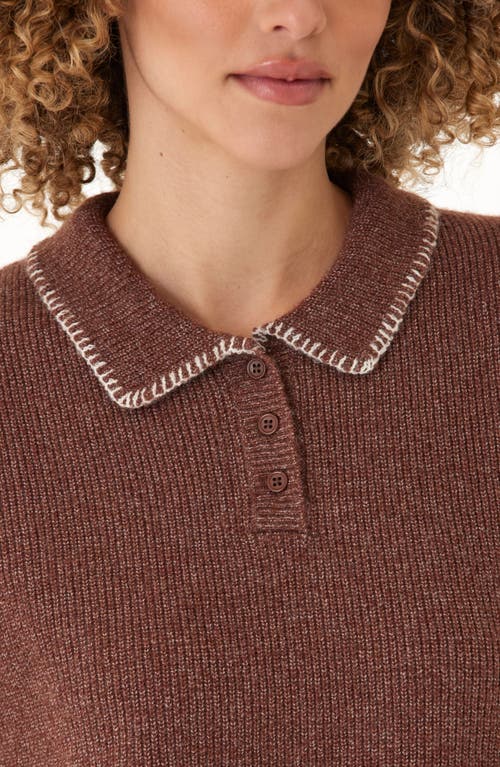 Threads 4 Thought Julieta Cozy Blanket Stitch Polo Sweater In Brown