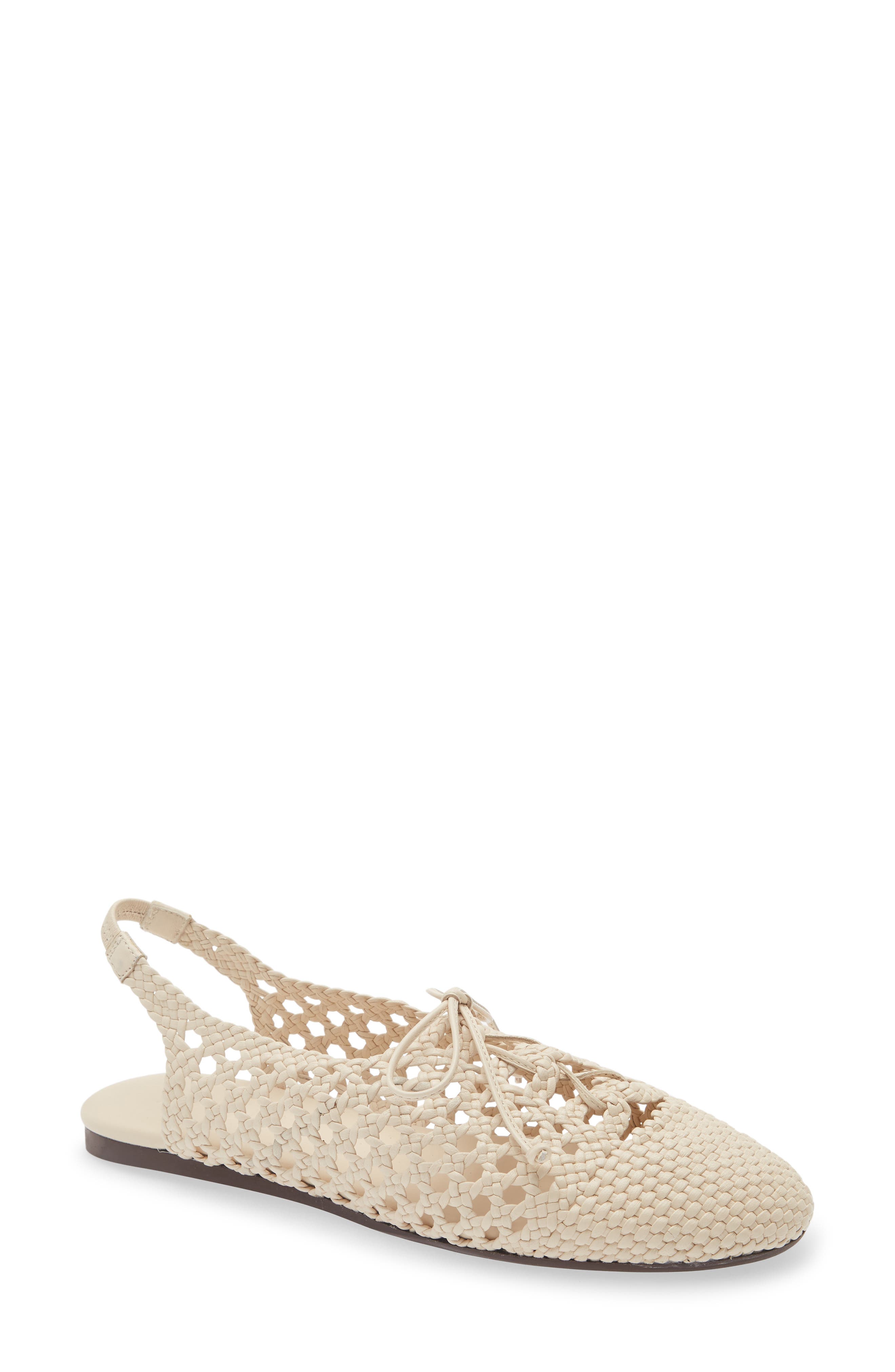 HEREU Lace-Up Woven Slingback Sandal, Main, color, Ivory