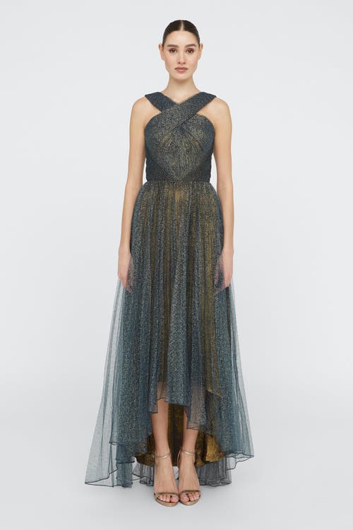 Theia Linda Halter Neck Gown In Gray