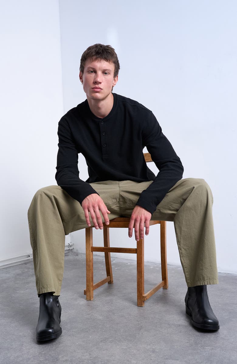 Topman Long Sleeve Waffle Henley, Alternate, color, Black