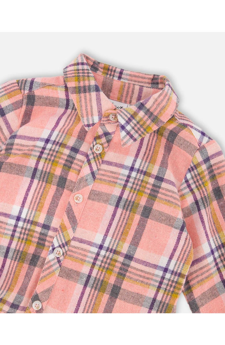 Deux par Deux Shirt Plaid Dress with Frill, Alternate, color, Pink, Yellow And Gray