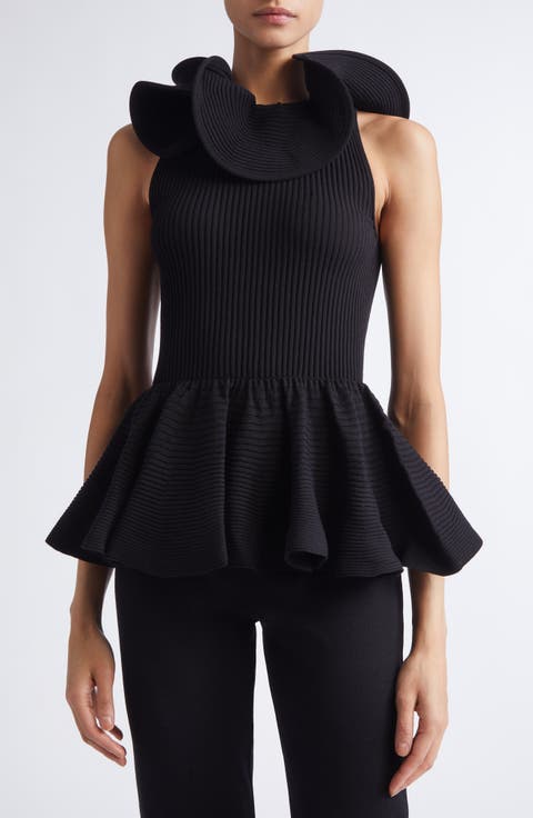 Ruffle Collar Sleeveless Peplum Sweater