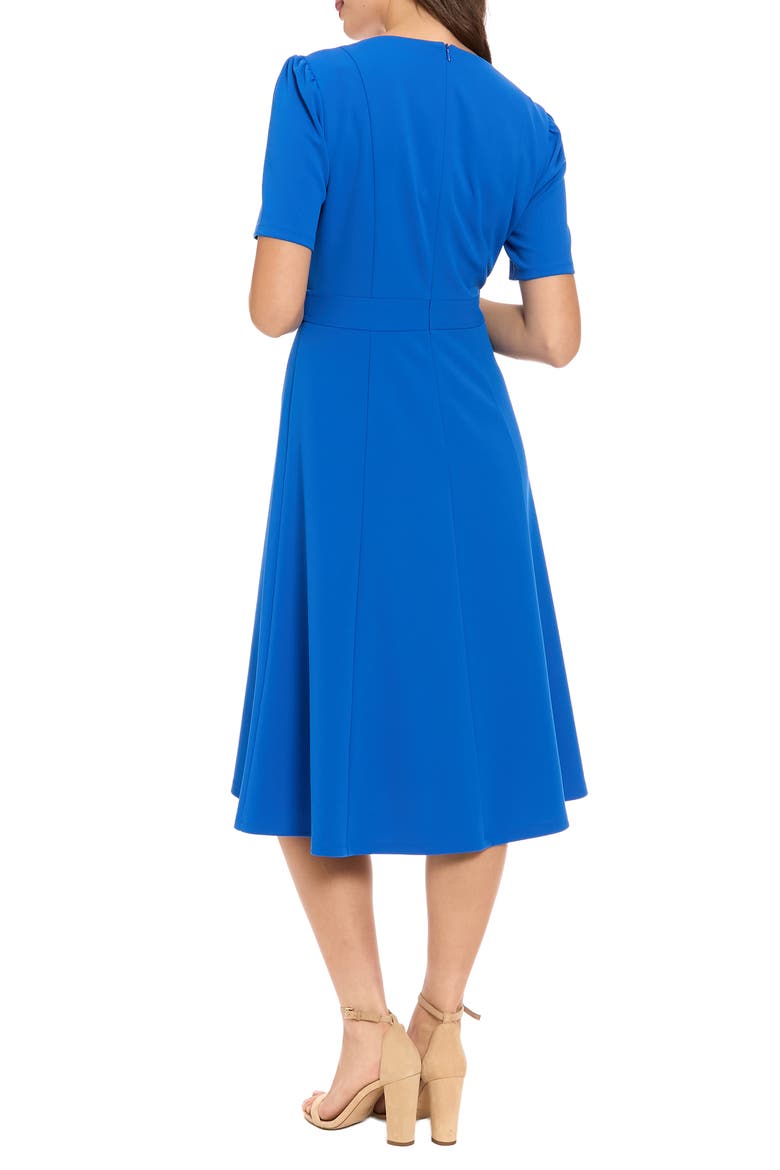 V-Neck Side Tab Fit & Flare Midi Dress, Alternate, color, TURK SEA