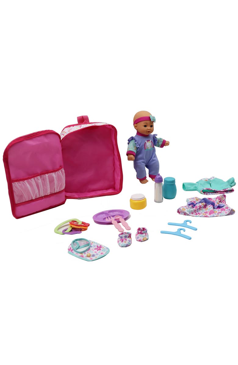 Dream Collection 12 Inch Baby Doll Backpack Set Rainbow & Bunny, Alternate, color, Multicolored