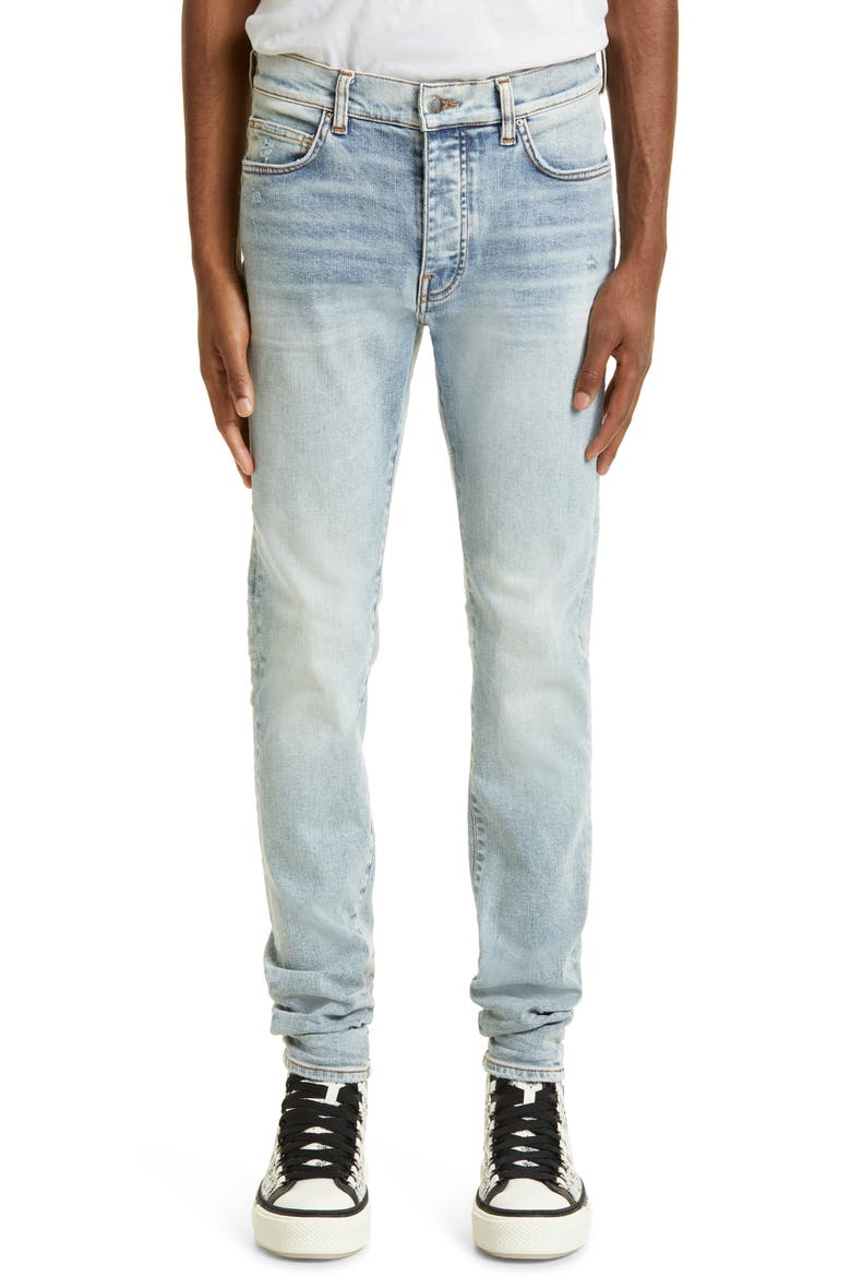 Stack Distressed Slim Fit Jeans, Main, color, STONE INDIGO