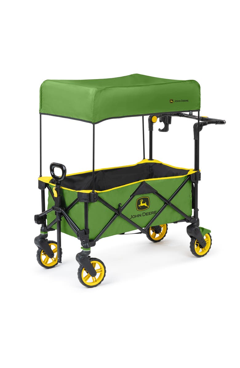 BRIGHT STARTS John Deere Pop 'N Ride Wagon with Sun Canopy, Main, color, Green