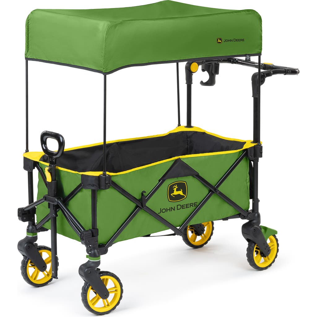 BRIGHT STARTS John Deere Pop 'N Ride Wagon with Sun Canopy in Green at Nordstrom