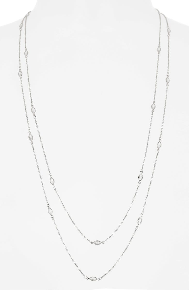 NORDSTROM RACK Marquise Cubic Zirconia Station Layered Necklace, Alternate, color, Clear- Silver