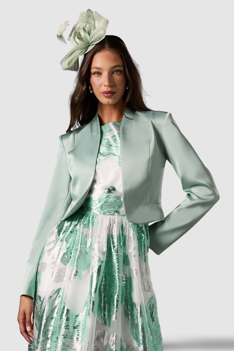 Crop Satin Jacket, Main, color, Sage