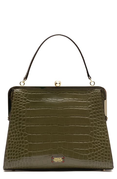 Jackie Croc Embossed Leather Frame Bag