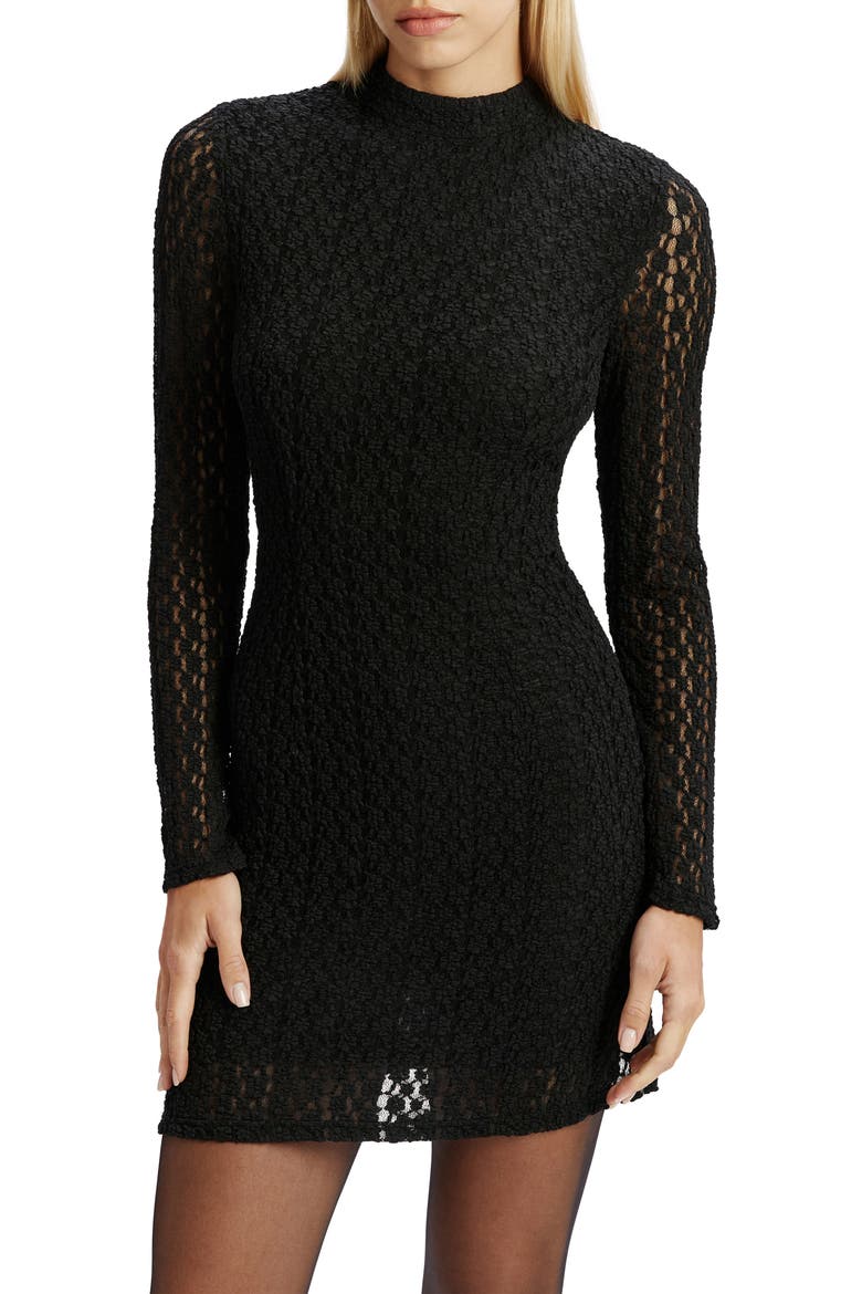Vezza Floral Lace Long Sleeve Minidress, Alternate, color, BLACK