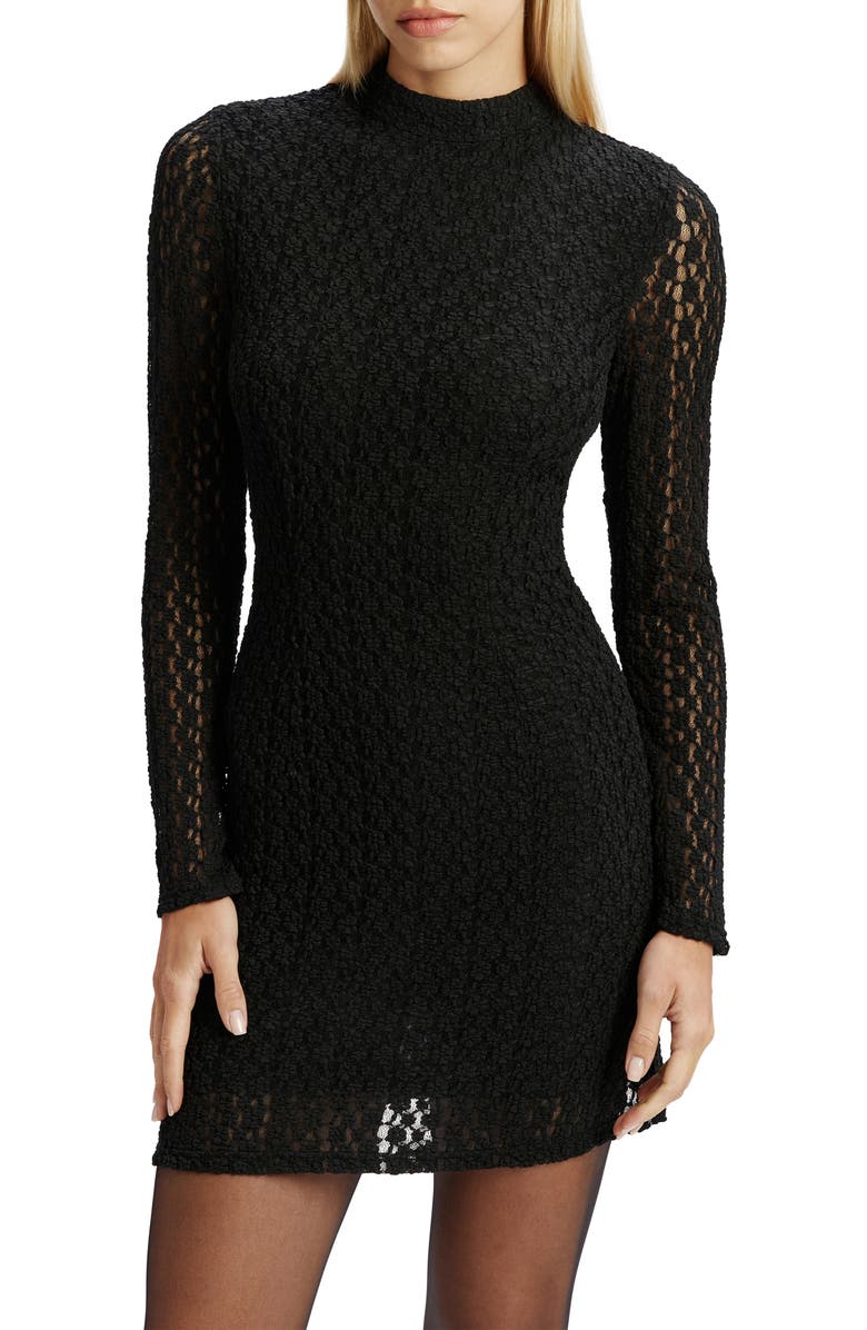Bardot Vezza Floral Lace Long Sleeve Minidress, Alternate, color, Black
