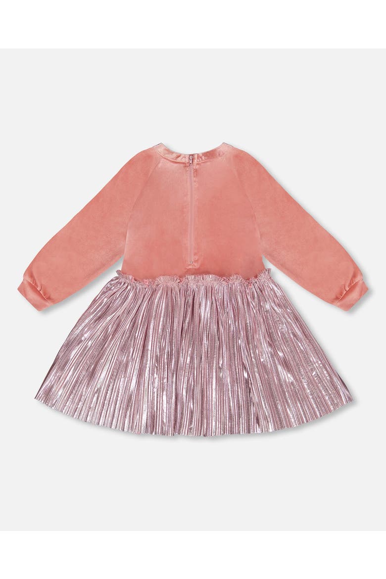 Little Girl's Bi-Material Long Sleeve Dress Light Pink, Alternate, color, Silver Pink