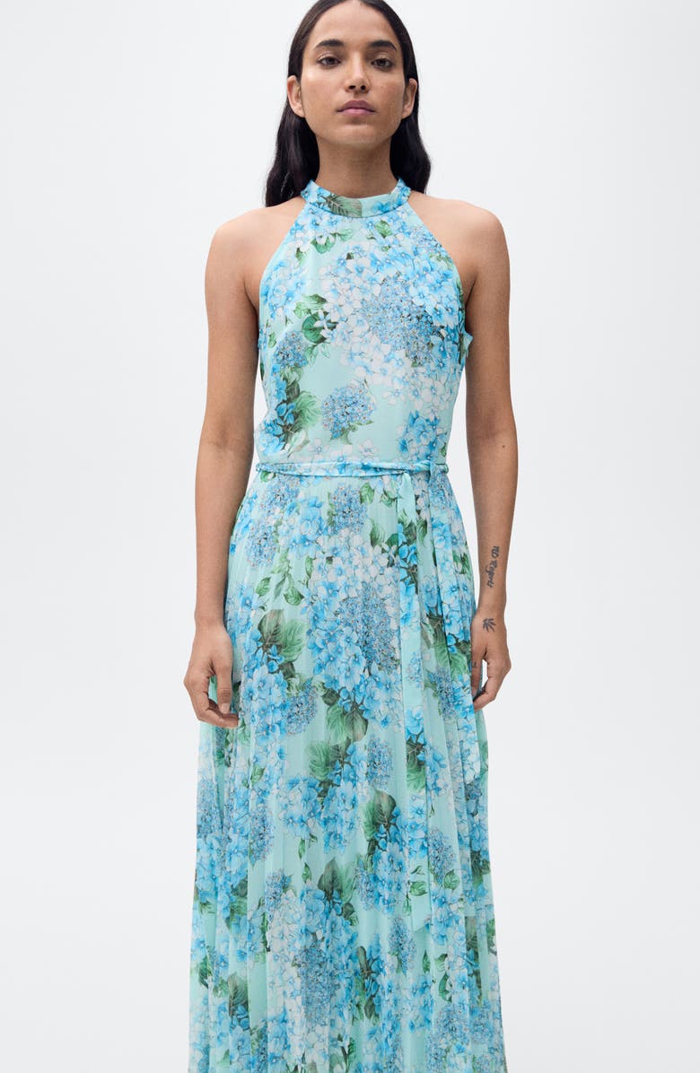 MANGO Floral Pleated Chiffon Maxi Dress, Alternate, color,