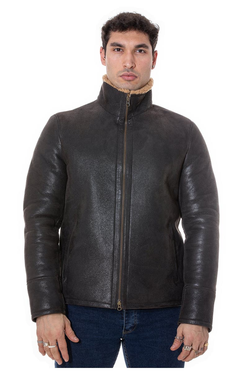 Furniq UK Daniel Textured Shearling Jacket, Main, color, Vintage Brown