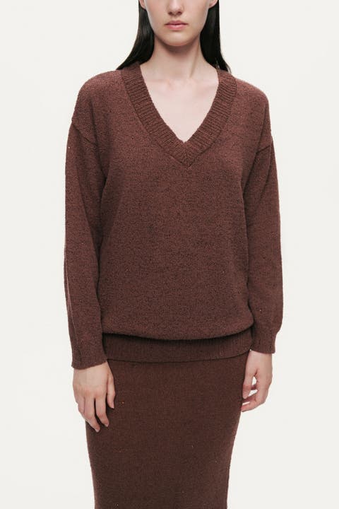 Embellished V-Neck Knit Sweater