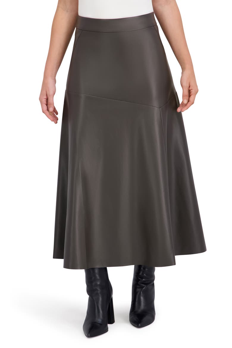 Supersoft Faux Leather Geo Seam Maxi Skirt, Main, color, OLIVE