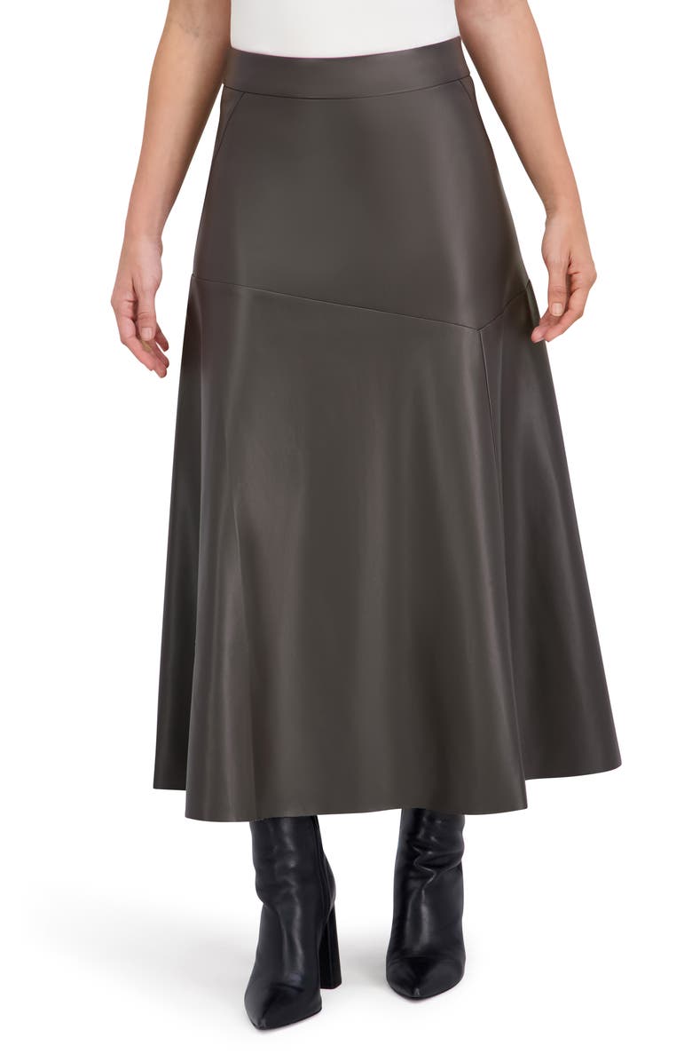 Ookie & Lala Supersoft Faux Leather Geo Seam Maxi Skirt, Main, color, Olive