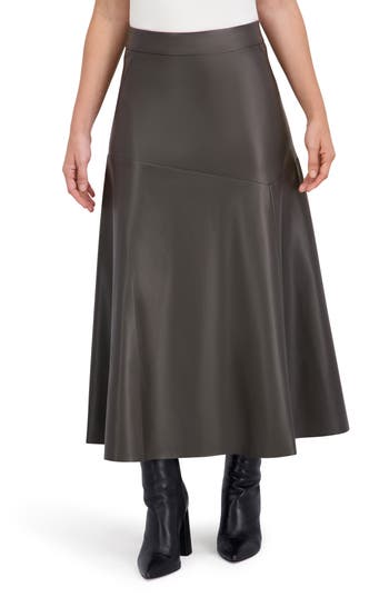 Ookie & Lala Supersoft Faux Leather Geo Seam Maxi Skirt In Green