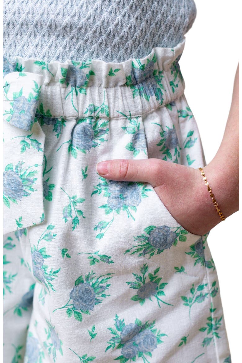 Girls' Pull-On Cinched Waist Linen Short, Kids, Alternate, color, Coastal Cottage Floral