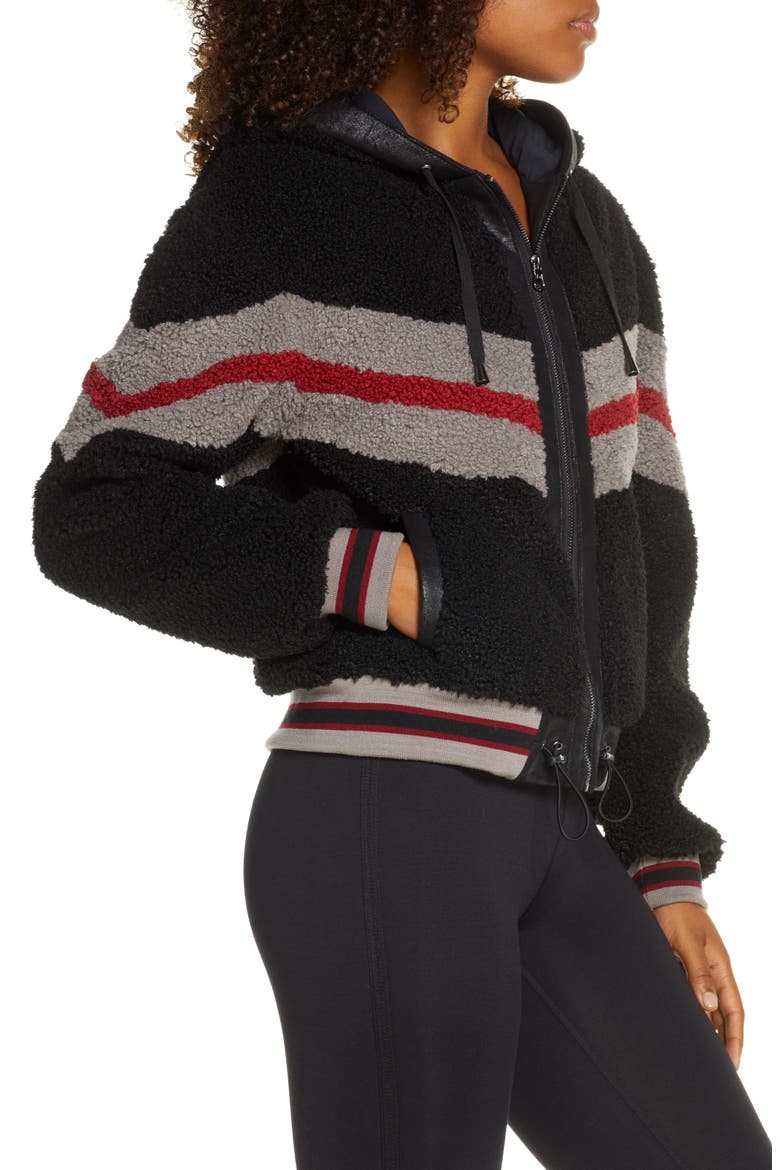 Crop Faux Fur Zip Hoodie, Alternate, color, BLACK