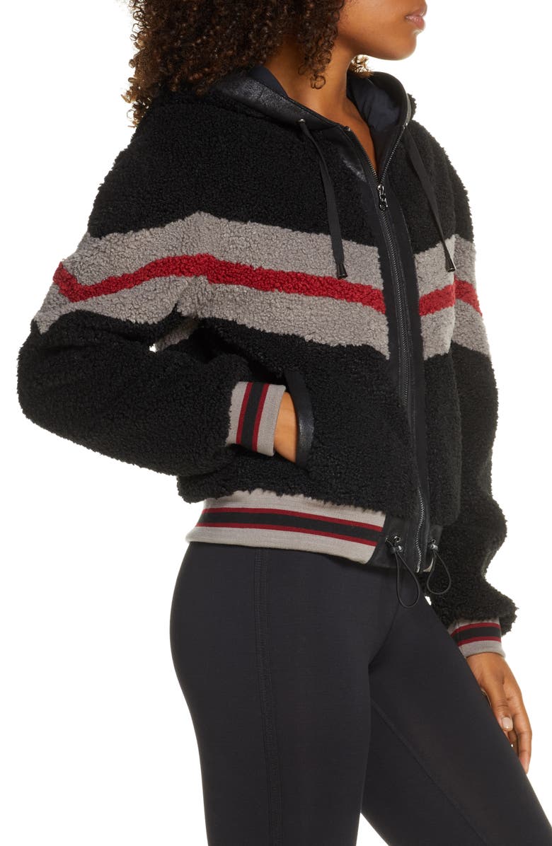 Blanc Noir Crop Faux Fur Zip Hoodie, Alternate, color, 