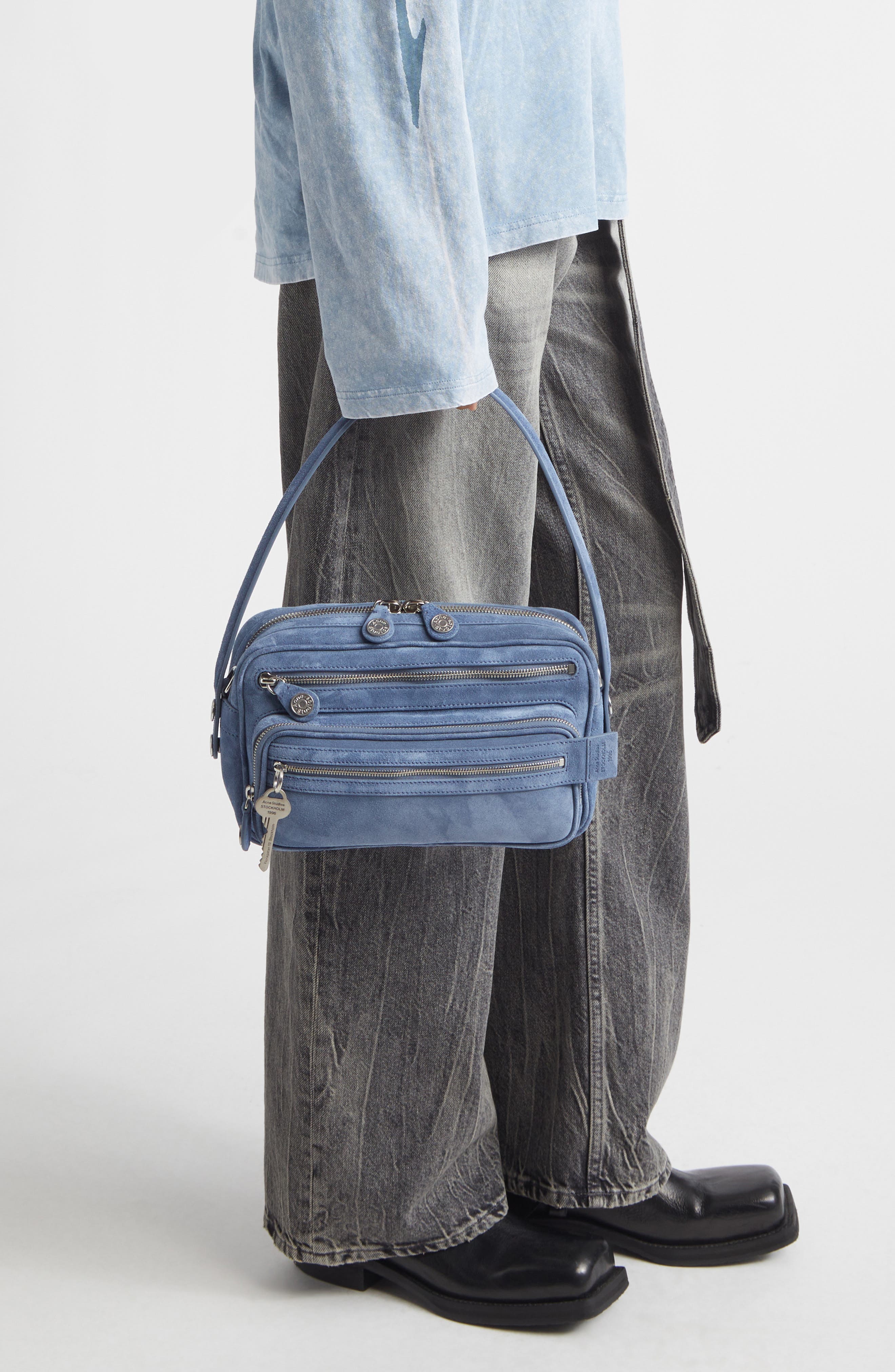 Camero Party Suede Shoulder Bag, Alternate, color, DENIM BLUE