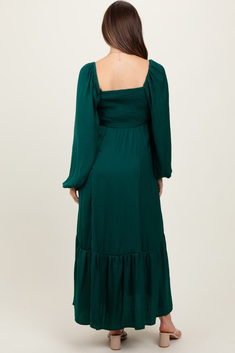 Bow Satin Maxi Dress, Alternate, color, Emerald Green