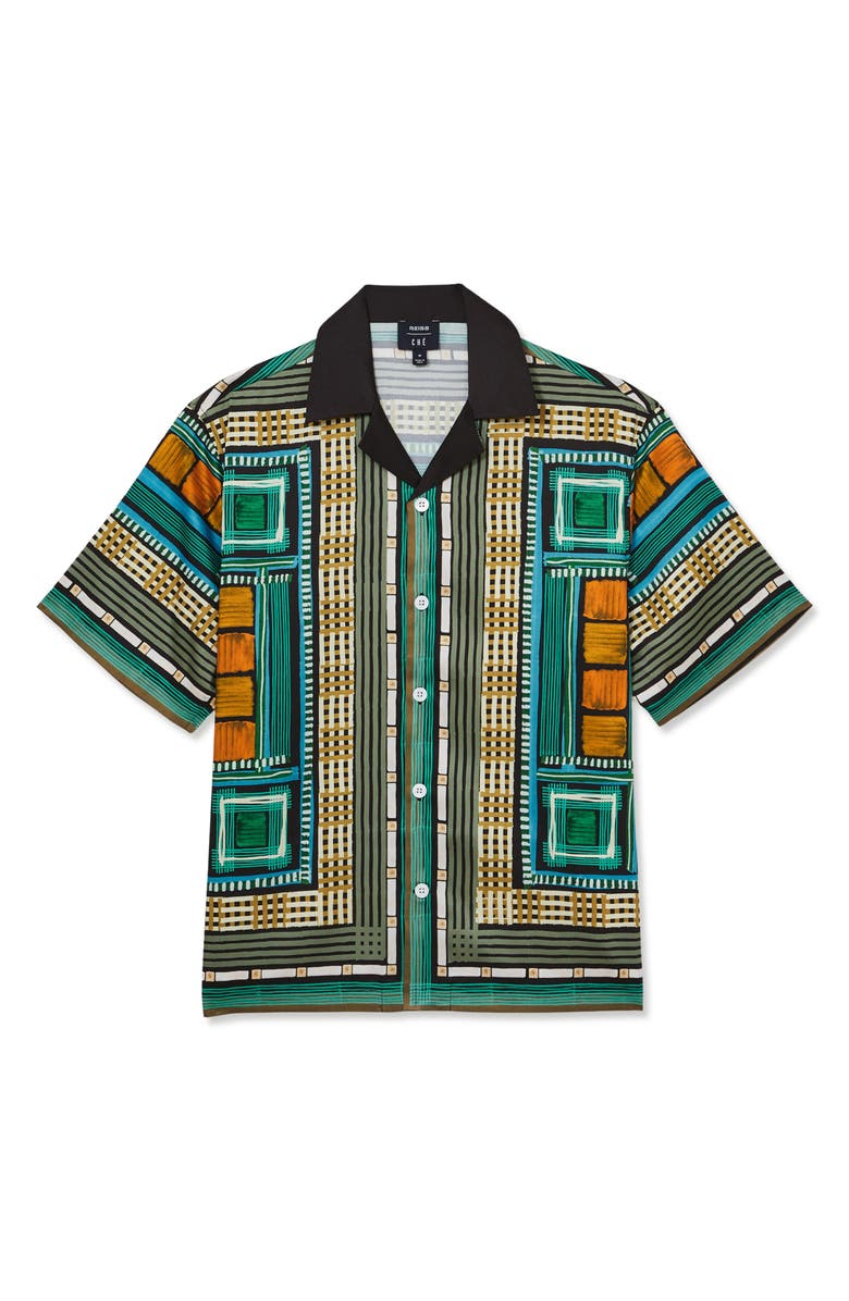 Reiss x Ché Sala Satin Camp Shirt, Alternate, color, Green Multi