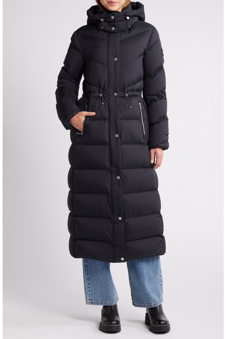 Belle Cote Long 800 Fill Power Down Puffer Jacket, Main, color, BLACK