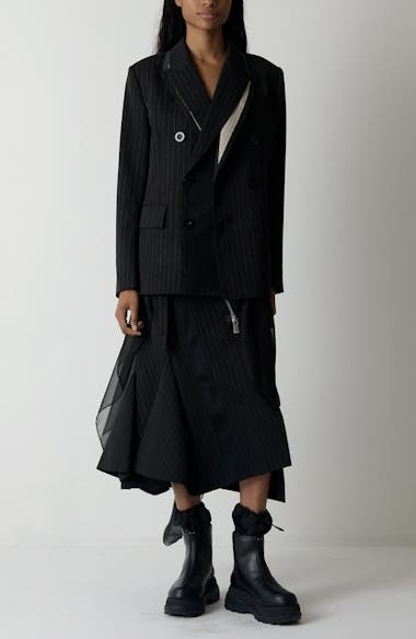 Sacai Stripe Asymmetric Midi Skirt | Nordstrom