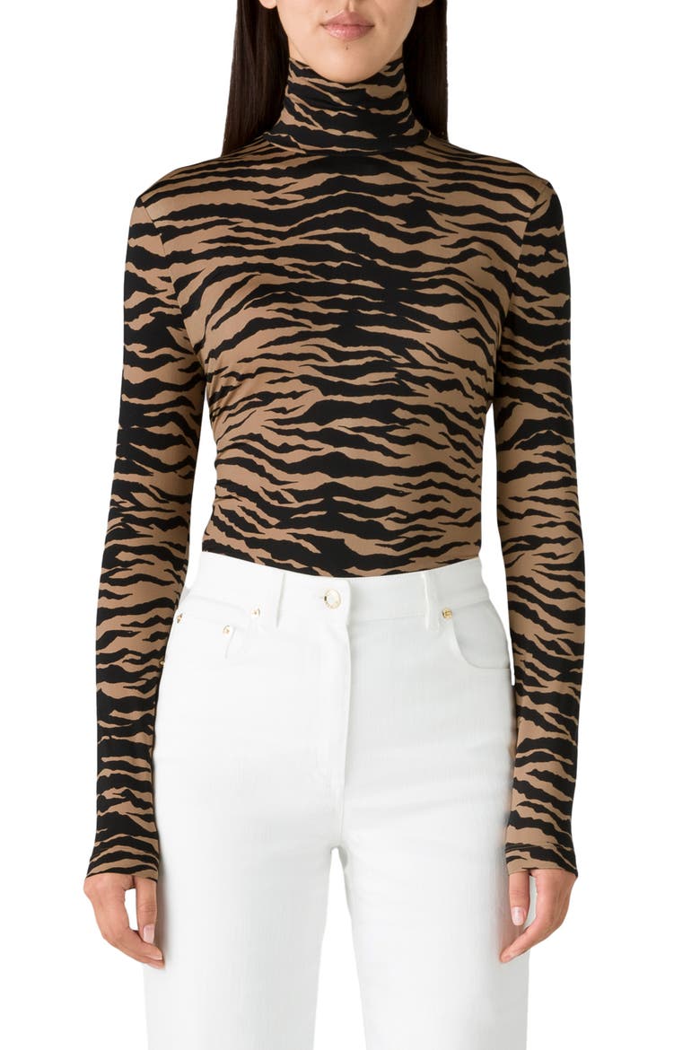 Nuda Tiger Print Turtleneck Top, Main, color, CAMEL MULTI
